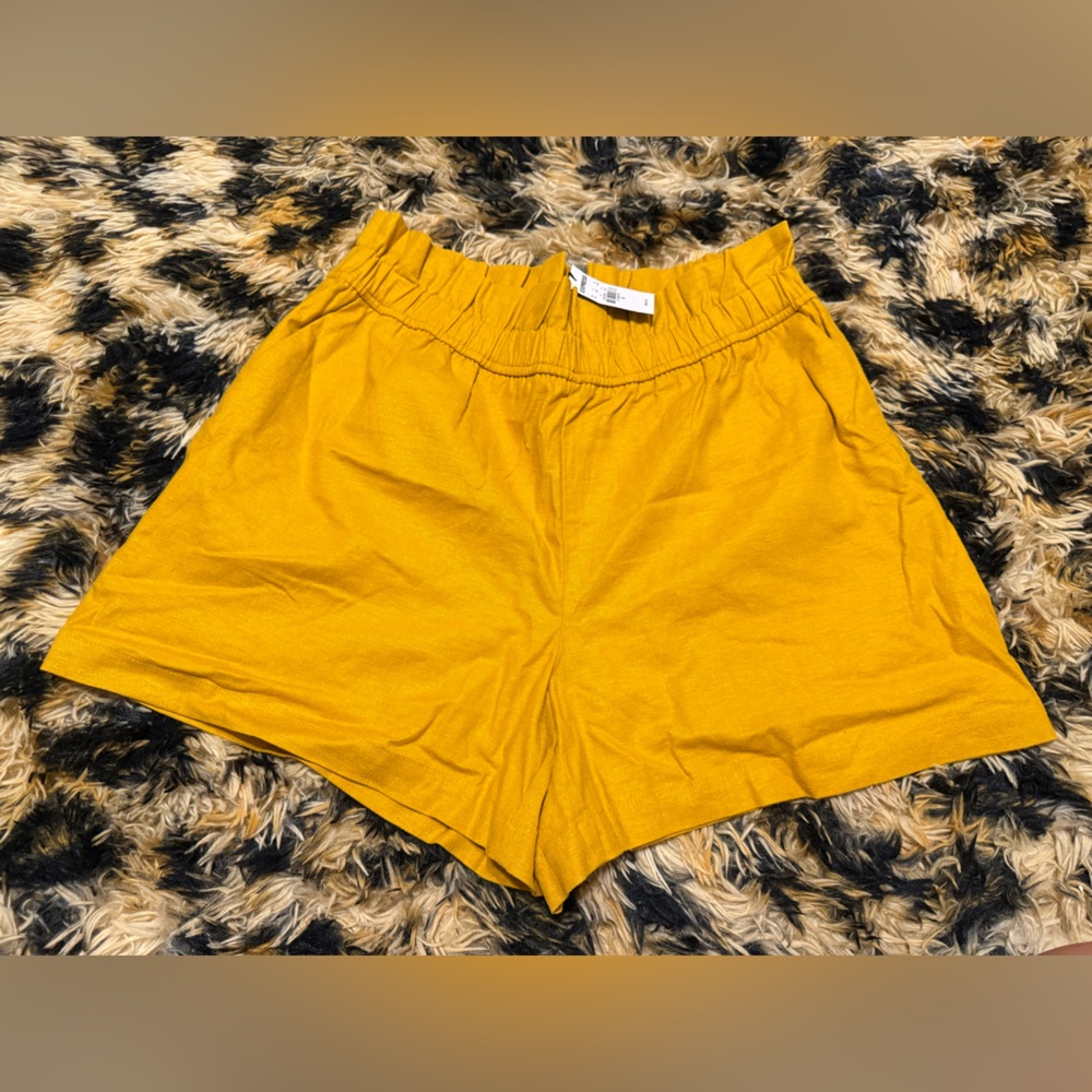 Express High Waist Yellow Shorts with Elastic Waistband